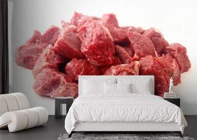 pile of diced chopped raw beef cube isolated on white background Wall mural