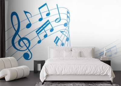 blue musical notes melody on white background Wall mural