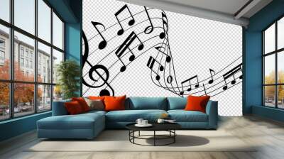 musical notes melody on transparent background Wall mural