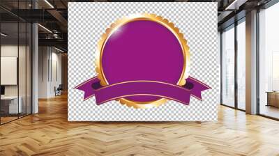 purple award banner with golden frame and ribbon on transparent background Wall mural