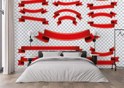 red ribbon banner set on transparent background Wall mural