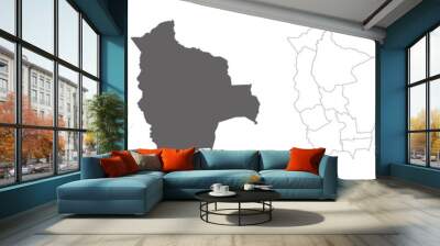 set of 4 political maps of Bolivia with regions isolated on white background Wall mural