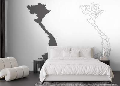 set of 4 political maps of Vietnam with regions isolated on white background Wall mural