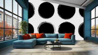 set of black round banners - brush painted circle on transparent background Wall mural