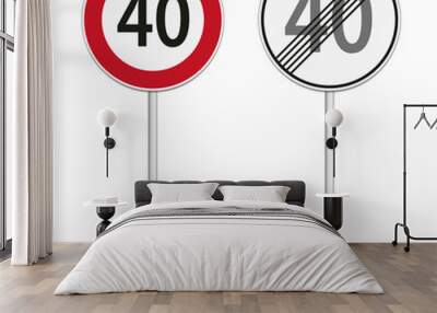 vector illustration of 40 km per hour speed limit traffic sign isolated on white background Wall mural