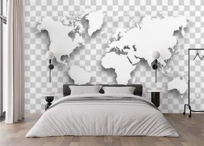 white World map with shadow - vector illustration of earth map on transparent background Wall mural