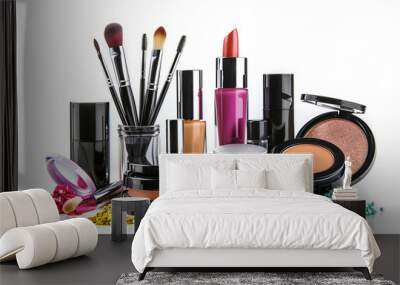 Collection of make up and cosmetic beauty products on white background
 Wall mural