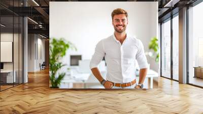 Portrait of businessman smiling in office Wall mural