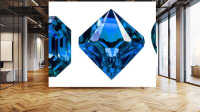 set of isolated illustrations blue gem crystals. Created with Generative AI Wall mural