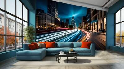 Futuristic city with speed splash of light Wall mural