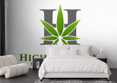 Letter or word H serif font with Marijuana or Cannabis leaf image graphic icon logo design abstract concept vector stock. Can be used as symbol related to initial or plant. Wall mural