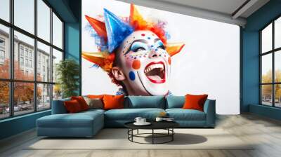 A cheerful portrait of a person dressed as a carnival jester Wall mural