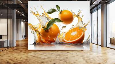 orange fruit splash water isolated in white background Generative AI Wall mural