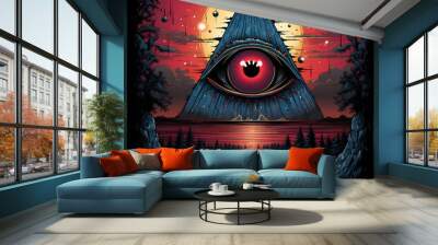 The occult eye scary night illustration Wall mural