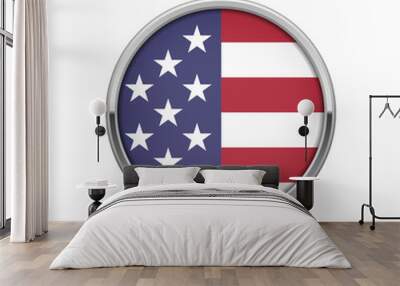 Round silver badge with USA flag Wall mural