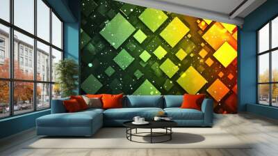 Abstract background with glowing squares in green, yellow, and red. Wall mural