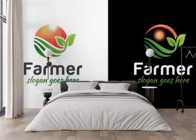 agriculture farmer garden nature with sun logo design and two versions Wall mural