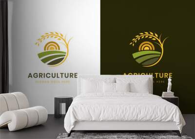 agriculture logo design for agronomy, wheat farm, rural country farming field, natural harvest Wall mural