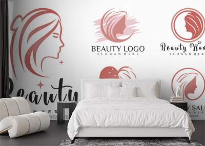 Beauty women icon set logo design inspiration for salon with creative element Premium Vector Wall mural