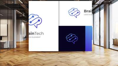 brain tech logo icon design with creative connect dot symbol. brain connection logo vector icon. digital brain. brain hub logo design Wall mural