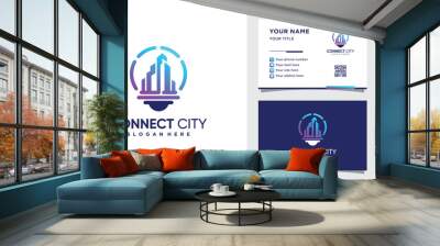 City logo with bulb style and business card design. Inspiration, illustration city tech logo Premium Vector Wall mural