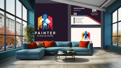 Creative painter logo design template with brush, roller and business card design Wall mural