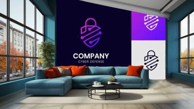 cyber defense shield logo for internet data security design concept. cyber internet online security logo design Wall mural