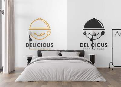 Delicious food logo icon with yummy face and smile vector element design for catering, restaurant, kitchen food logo template Wall mural