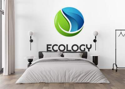 ecology friendly logo design illustration, saving logo symbol and world environmental design concept Wall mural