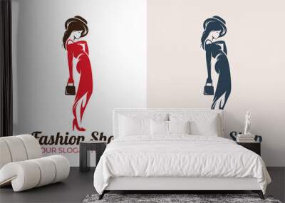 elegant fashion and beauty woman silhouette logo design Wall mural