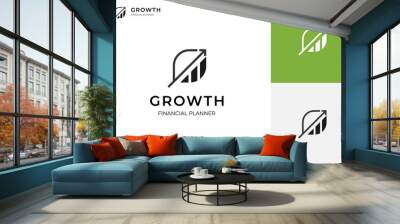 finance growth up logo icon design. leaf and arrow up ideas for business, financial and economy logo design Wall mural