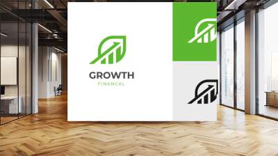 financial growth up logo icon design with leaf and arrow combined for economy, finance element symbol Wall mural