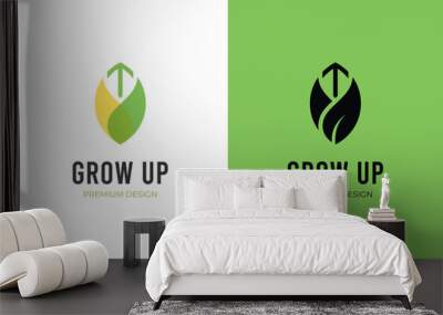 financial growth up logo icon design. arrow upwards and leaf graphic idea for economy growing, finance logo symbol Wall mural