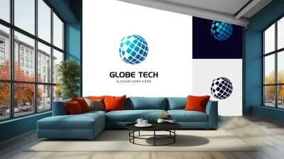 globe data tech solution logo icon design, global technology logo graphic element for universal tech brand symbol Wall mural