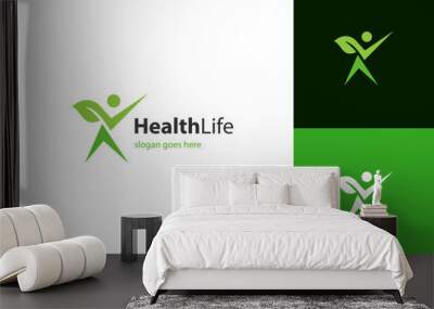 health care center logo design concept. Abstract happy human silhouette. Sport, fitness, medical logo symbol Wall mural