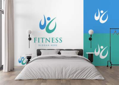 Health life people logo icon design. with round happy person graphic symbol for fitness, health life vector logo symbol Wall mural