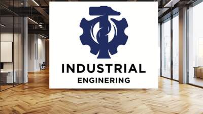 Industrial Company Logo Template with Gear and hammer concept. Wall mural