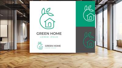 initial letter g for nature green house logo design line art style vector symbol icon design with leaf circle home concept, Eco friendly home logo design Wall mural