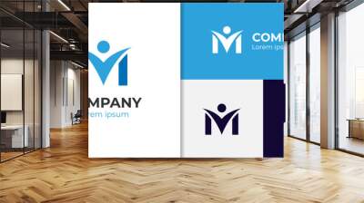 initial letter M with happiness people modern logo design for corporate identity, brand, company logo element Wall mural