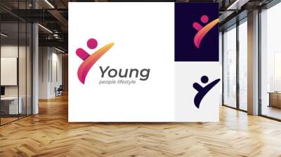 initial letter y people logo design. abstract young people lifestyle with happy logo symbol icon design for healthy life design element Wall mural