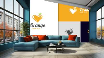 Juice orange logo design with love abstract concept. Fruit and juice icon symbol. fruit vitamin c organic and healthy food Wall mural