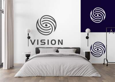 line Eye Logo with Sphere Concept. World Logo with Eye. Global camera eye logo Suitable for spy, Security, Technology logos Wall mural