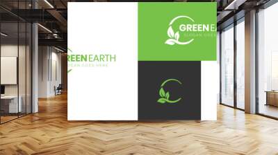 nature globe and earth leaf logo icon design, circle Earth with plant graphic element, symbol, sign for green Earth Day concept logo template Wall mural