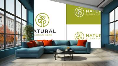 nature leaf plant grow minimalist logo design for agriculture, greening, garden Wall mural