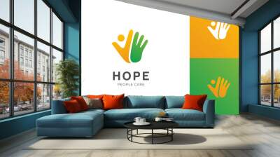 People hand care logo icon design with hope hands graphic symbol for life care, Charity logo, safe kids vector logo template Wall mural