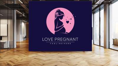 Pregnant woman logo modern flat design illustration Premium Vector Wall mural