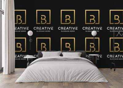 Set of monogram logo design initial letter B with square style and creative concept Wall mural