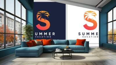 Summer logo design template initial letter s with palm tree icon and modern unique concept Wall mural