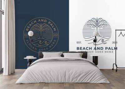 vintage retro badge logo of beach palm for vacation, summer symbol with two versions Wall mural