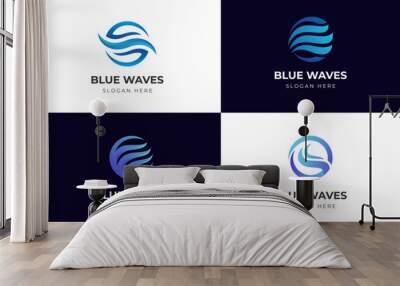 Water wave logo icon design vector illustration, abstract blue waves graphic element Wall mural